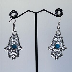 Handmade Hamsa Hand Turquoise Stone Earrings | Artisan Jewelry